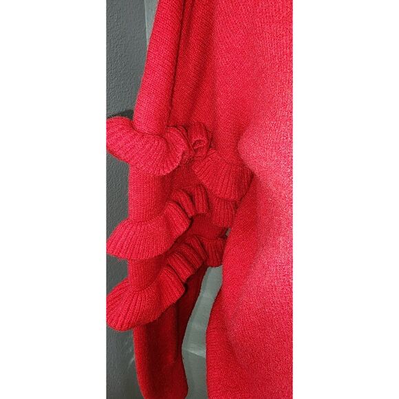 Line & Dot Red Ruffle Sleeve Mock Turtleneck Sweater Size M - Picture 4 of 10
